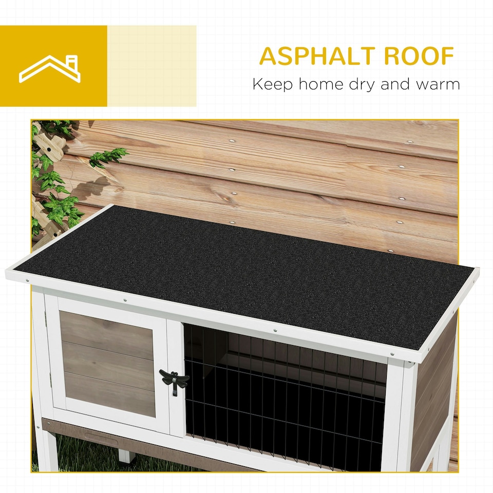 image 1 of PawHut Wooden Guinea Pig Hutch, Small Animal Cage w/ Tray & Roof, Brown