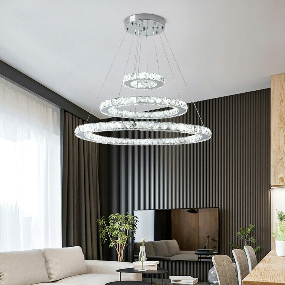image 1 of Living and Home Modern 3-Tier Adjustable Crystal LED Pendant Light