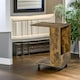 image 6 of Industrial Brown C Shaped Side Table With Storage & Wheels Brown