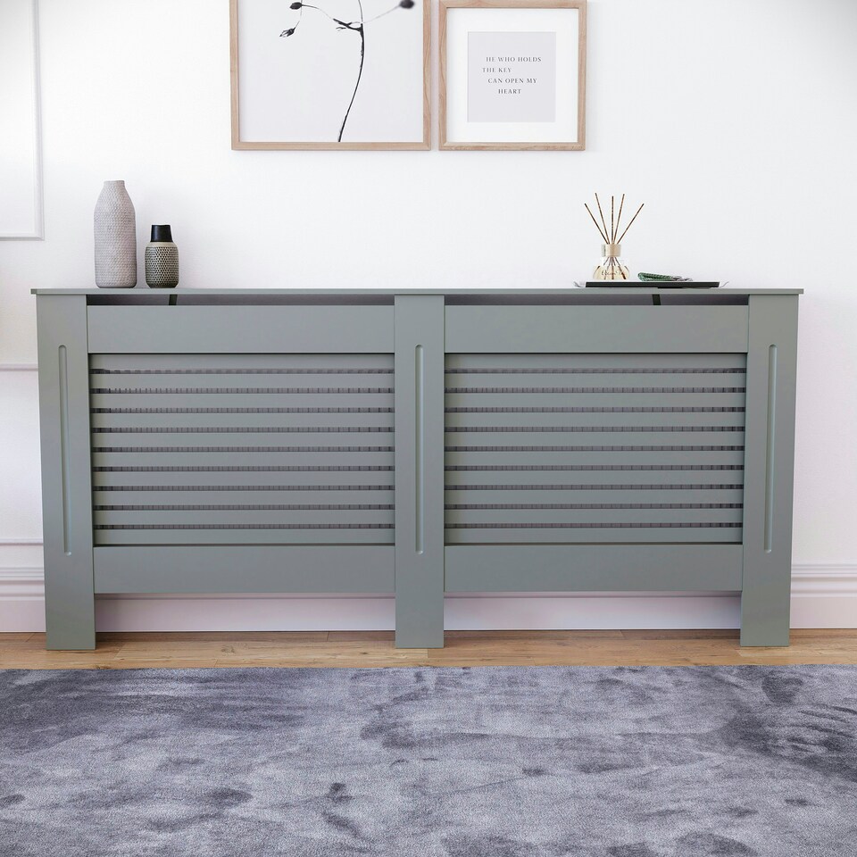 image 1 of Vida Designs Milton Radiator Cover Painted MDF Slatted Cabinet, Grey, 172cm