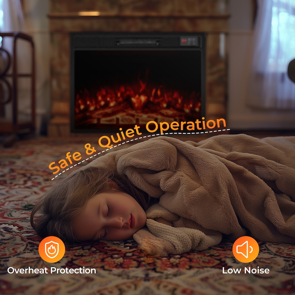 image 1 of COSTWAY Electric Fireplace 750W/1500W Fireplace Insert Black