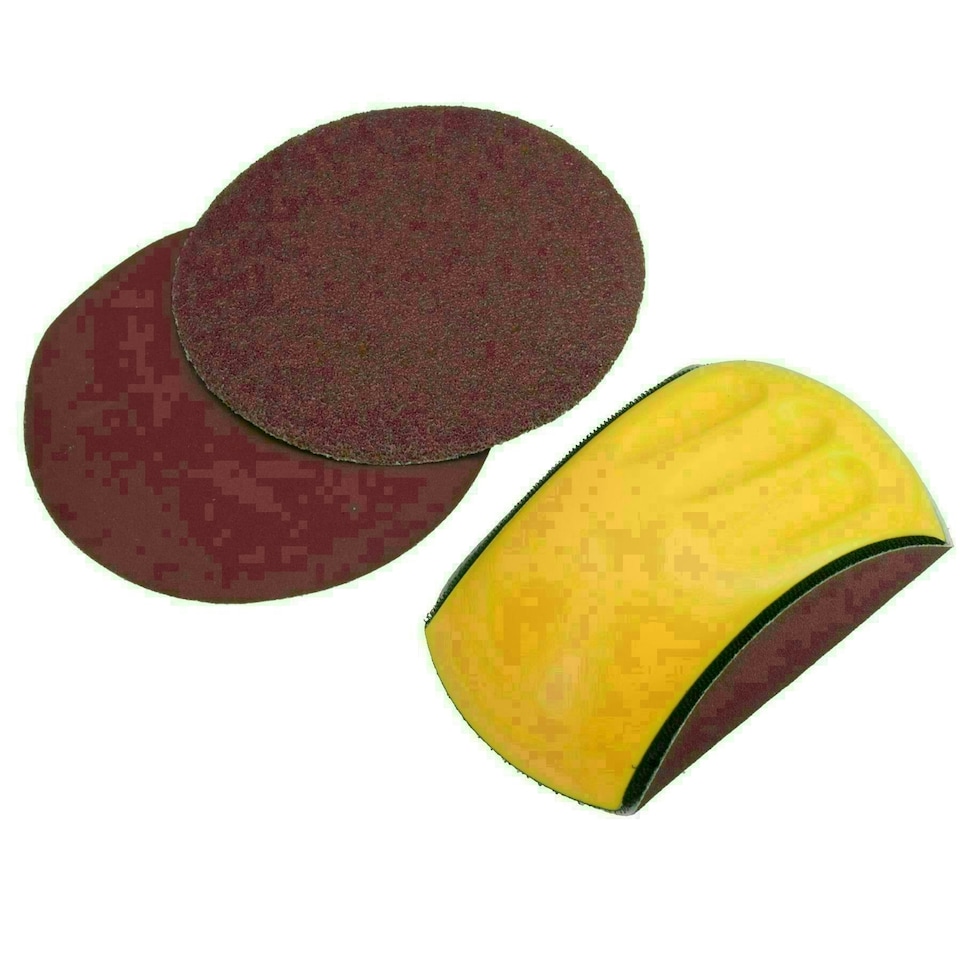 image 1 of Sanding Block Hook/Loop With 3 Discs Yellow 85 x 150 mm 3 Pads / Discs DA Sil231