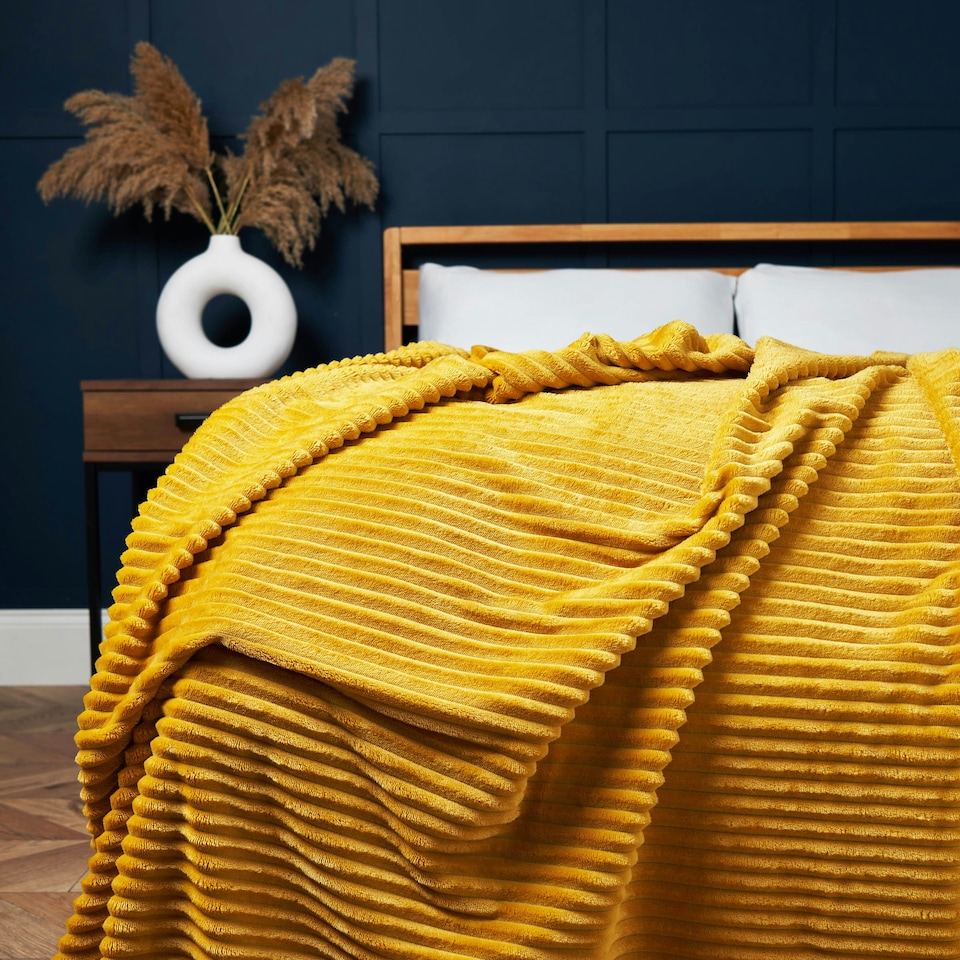 image 1 of BHS Luxury Ribbon Velvet Throw | Yellow | Ochre | 1