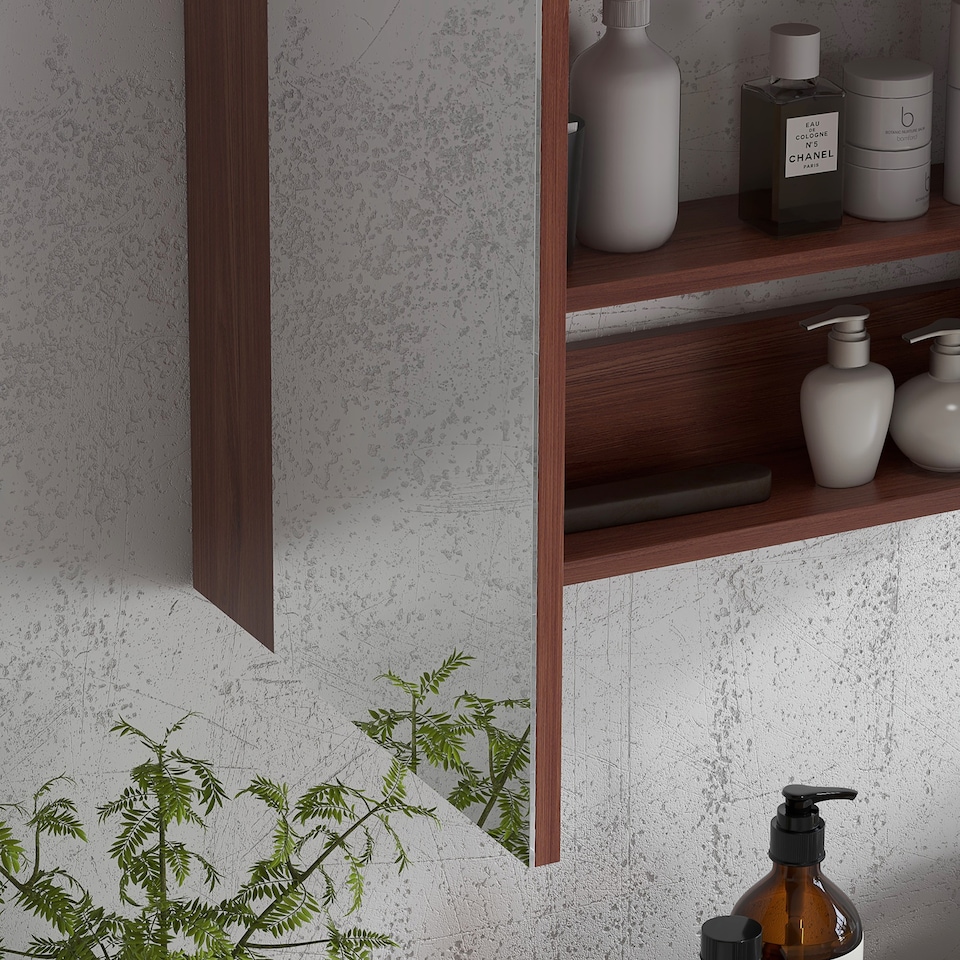 image 1 of kleankin Double Door Bathroom Mirror Cabinet, Wall Mounted Bathroom Storage Cabinet, Soft Closing, 63L x 60Hcm