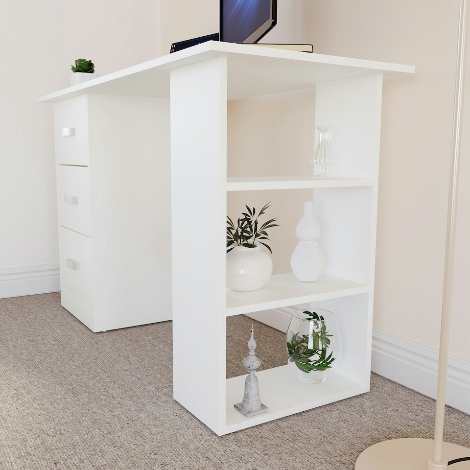 image 1 of Vida Designs Mason 3 Drawer 3 Shelf Computer Desk Home Office Workstation, White