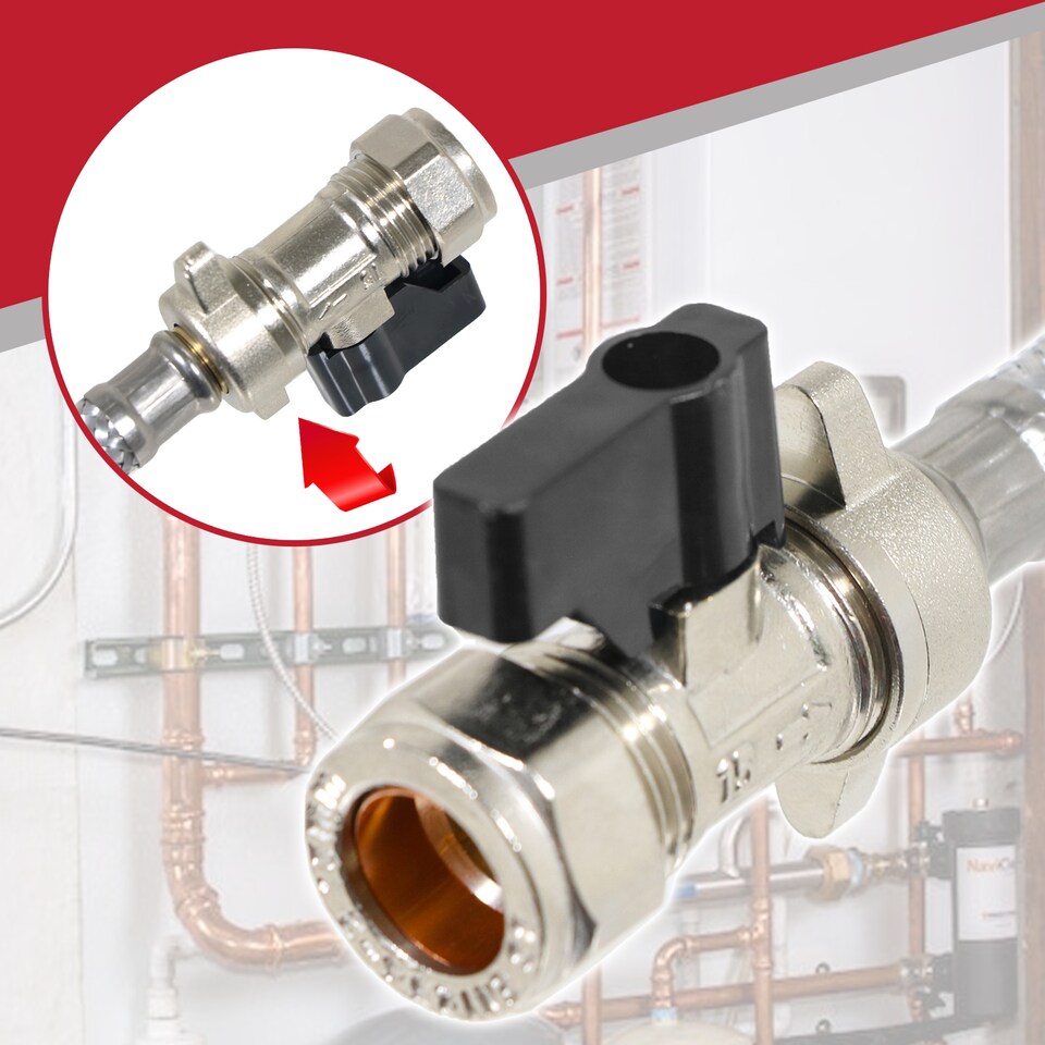 image 1 of SPARES2GO Combi Boiler Filling Loop Straight Part L Compliant Central Heating Lever Check Valve (15mm x 15mm)