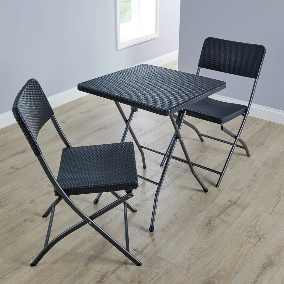 image 1 of Black Trestle Table and Chairs Set Folding Furniture for Indoor & Outdoor Events