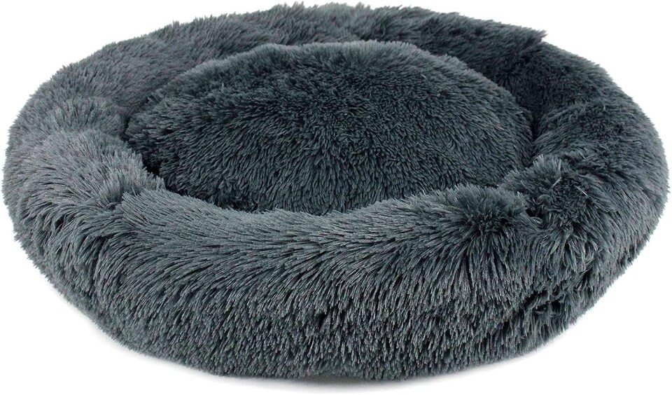 image 1 of Actiaspet Fluffy Donut Pet Bed Washable Dog & Cat Bed Multiple Sizes (Dark Grey, Large)
