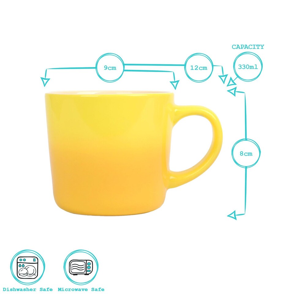 image 1 of Argon Tableware New Bone China Mugs - 330ml - Yellow Ombre - Pack of 4 | Yellow | Yellow | 4