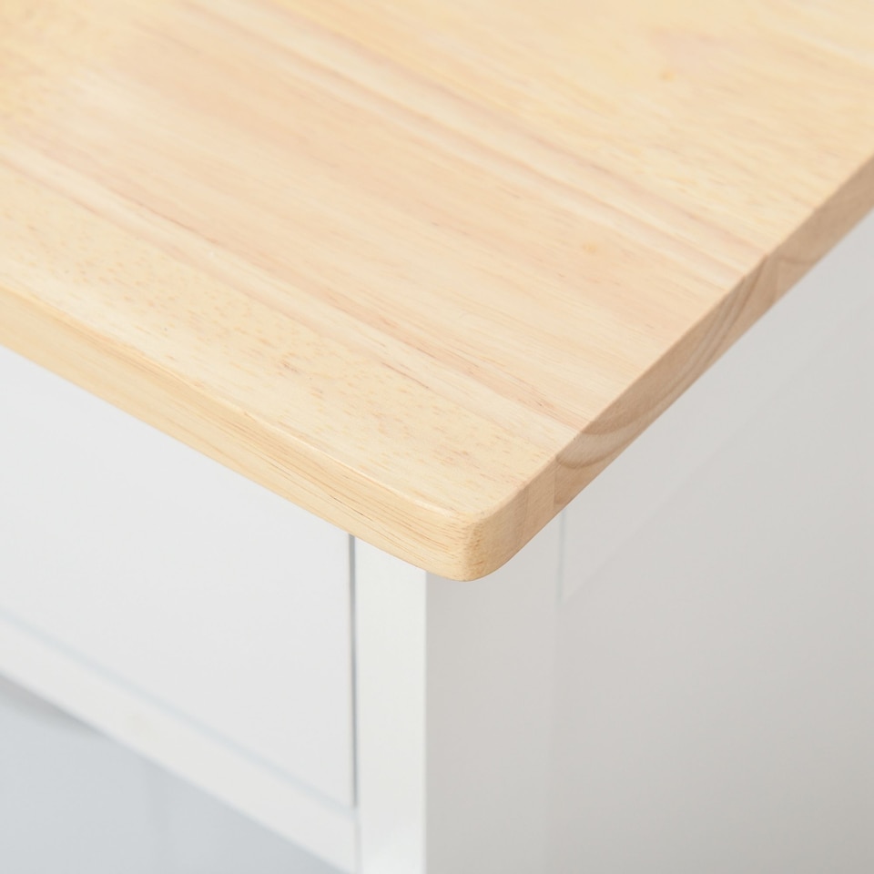 image 1 of HOMCOM Modern Kitchen Trolley, Rolling Island Storage Cart with Drawer, 9-bottle Wine Rack, Door Cabinets, Wooden Countertop, White