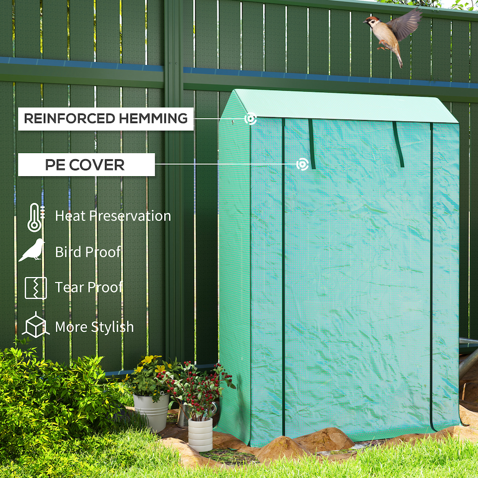 image 1 of Outsunny 3 Tier Mini Greenhouse with PE Cover, Roll-Up Door, Green