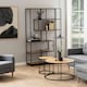 image 4 of Seaford Black Metal Large Asymmetrical Bookcase with 5 Oak Shelves