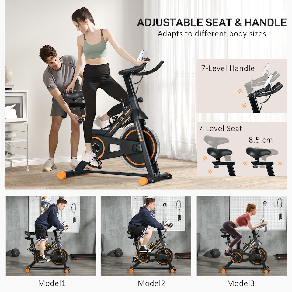 image 1 of HOMCOM Exercise Bike Indoor Cycling with LCD Display, Heart Rate Sensor