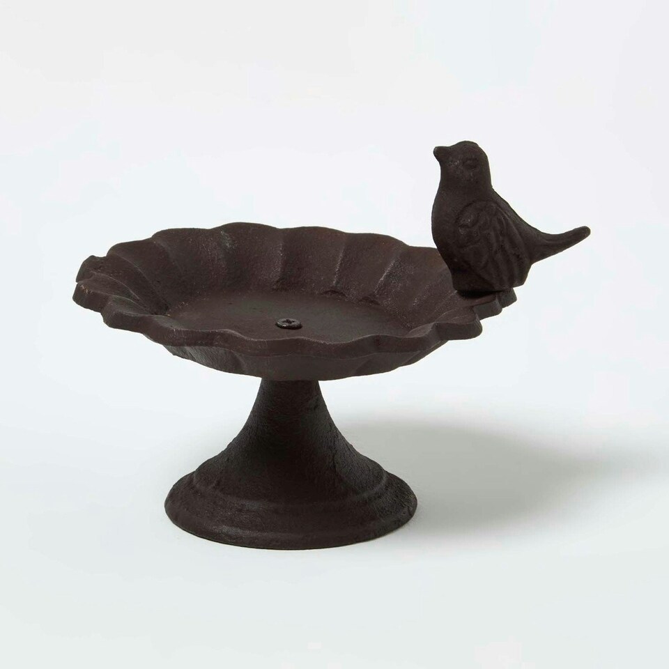 image 1 of Homescapes Cast Iron Decorative Round Bird Bath with Bird Decoration