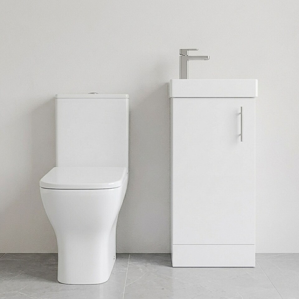 image 1 of Balterley Vanity Basin Unit, Tap, and Toilet Set | White | Gloss White | 781.0000 x 400.0000 x 222.0000mm