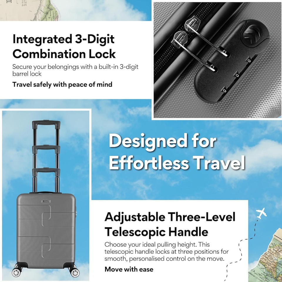 image 1 of Straame 55x40x20 cm Dark Grey Cabin Suitcase, 360° Spinner Wheels