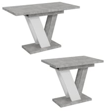 Extendable Dining Table White Pedestal V Leg Concrete Marble Grey Stone Effect Top 120-160cm Modern Kitchen 6 8 Seater  - Bai