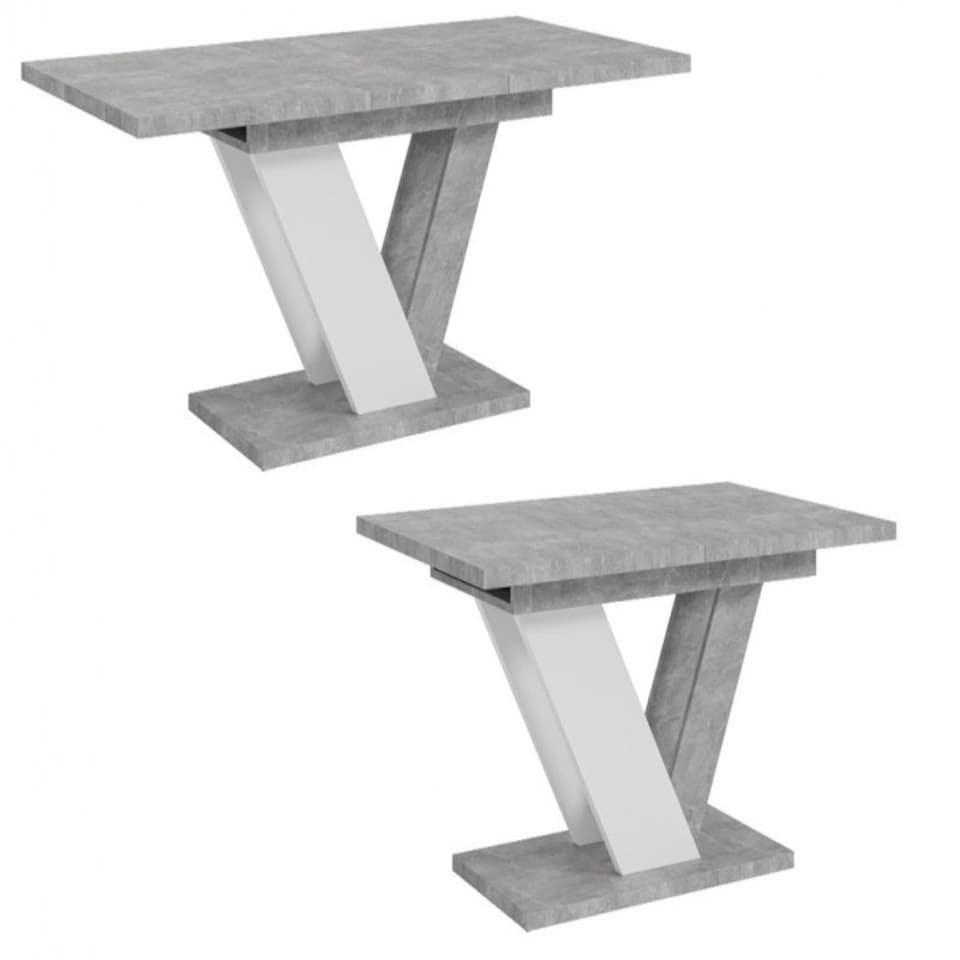 image 1 of Extendable Dining Table White Pedestal V Leg Concrete Marble Grey Stone Effect Top 120-160cm Modern Kitchen 6 8 Seater  - Bai