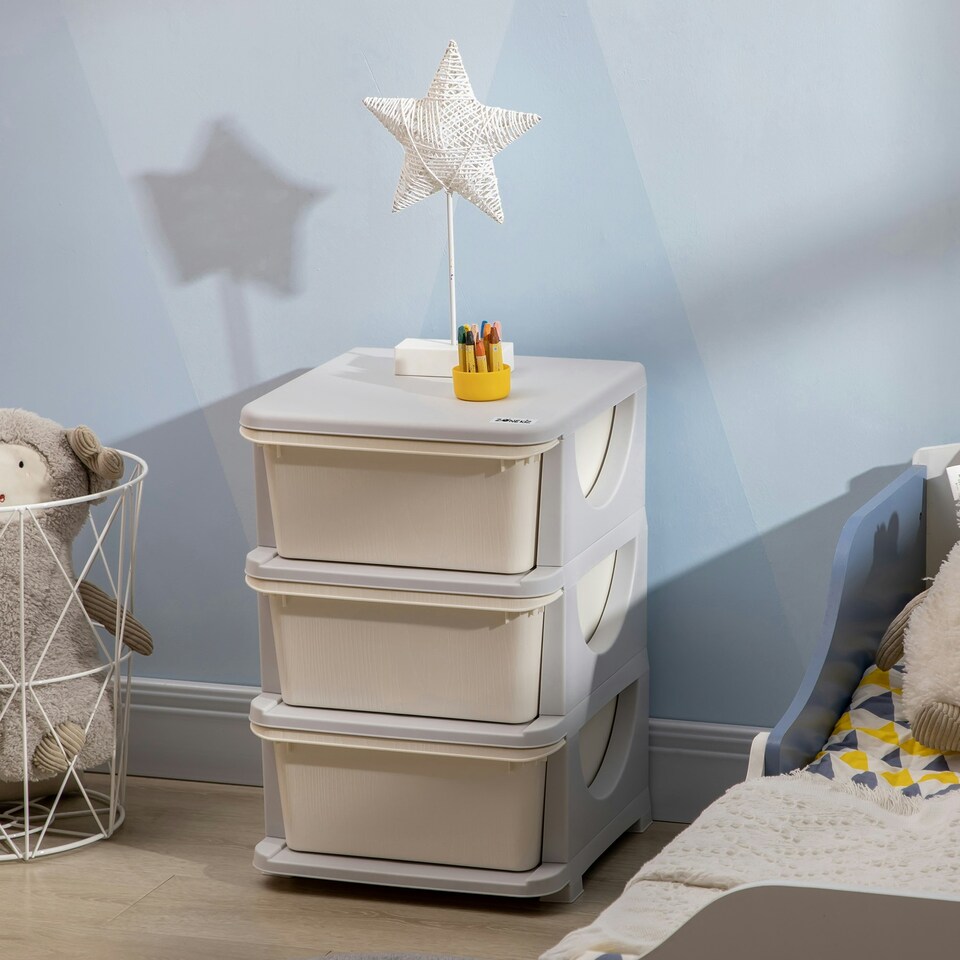 image 1 of HOMCOM Kids Storage Units with Drawers 3 Tier Chest Dresser Tower Cream