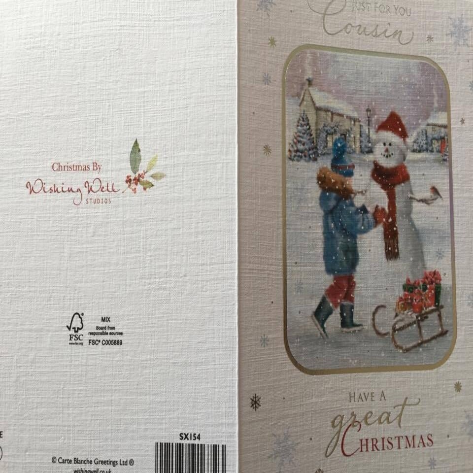 image 1 of Cousin at Christmas Snow Man Christmas Cards By Carte Blanche
