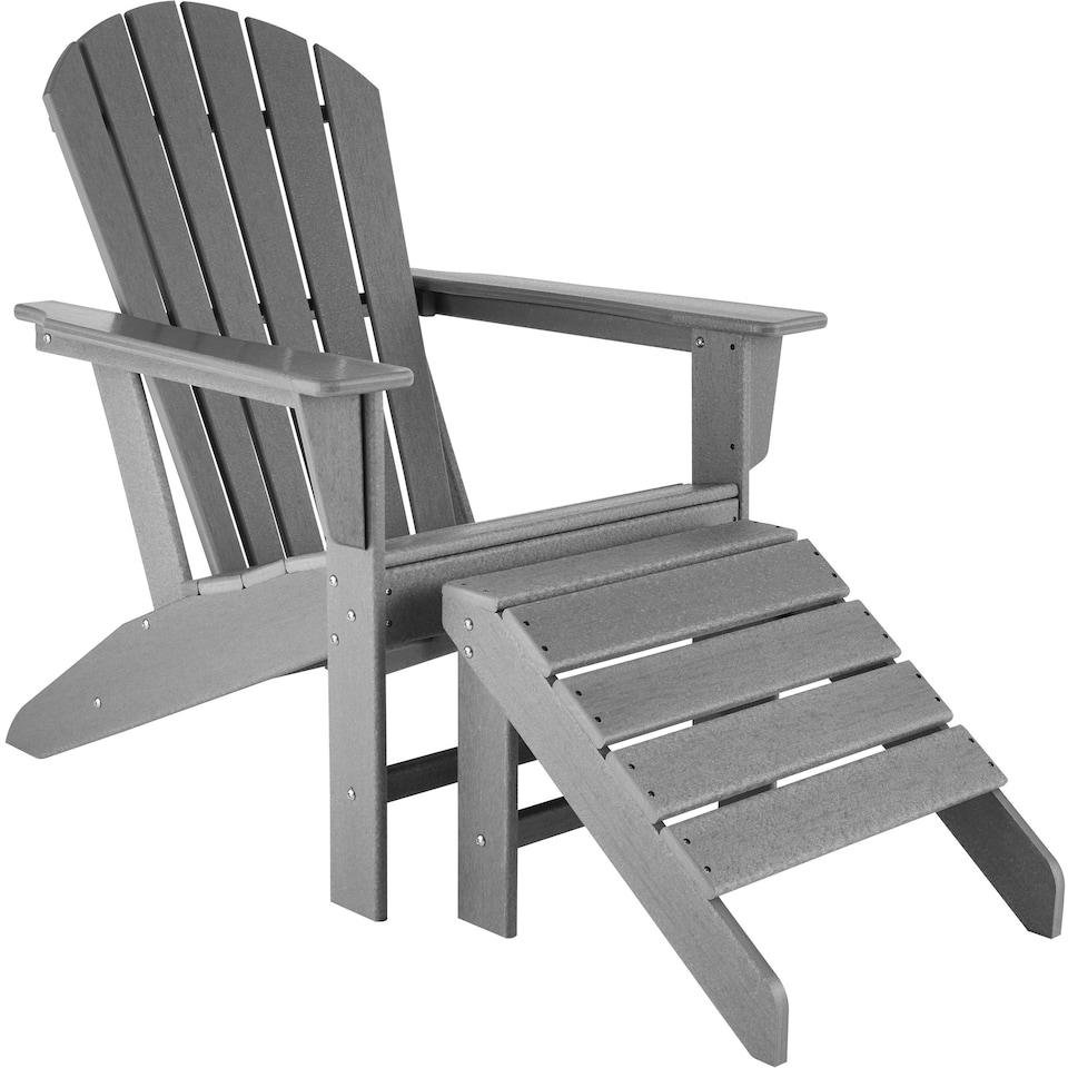image 1 of Garden Chair with Footstool - Adirondack design, high backrest, wide armrests | Grey | light grey | One Size | 1