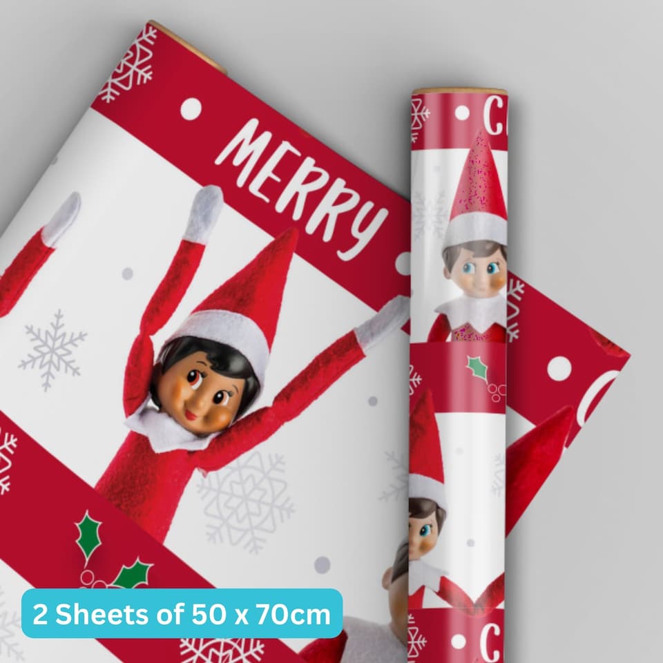 image 1 of Elf on the Shelf Christmas 2 Sheets & 2 Tags Gift Wrap