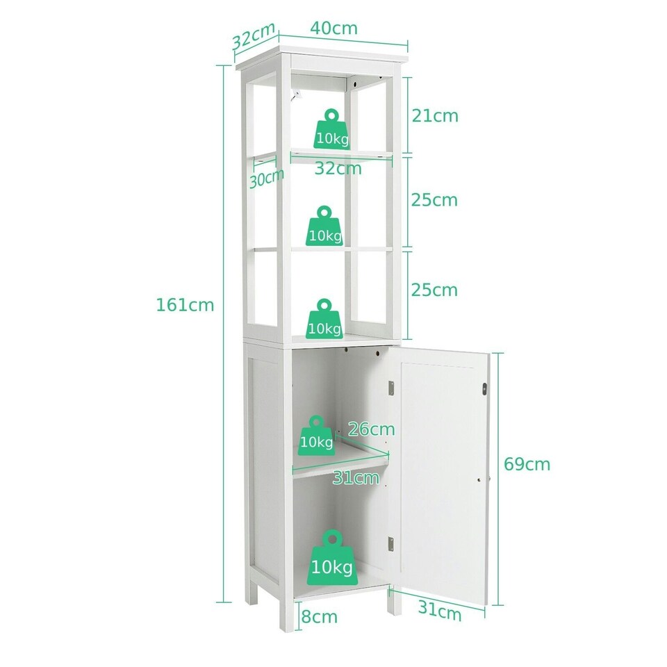 image 1 of COSTWAY 3-Tier Shelf Bathroom High Cabinet Floor Storage Organizer White