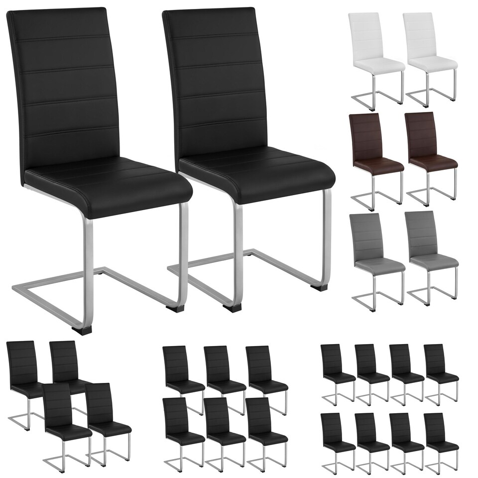 image 1 of Dining Chairs - cantilevered, high backrest, flat steel frame - Set of 4 White