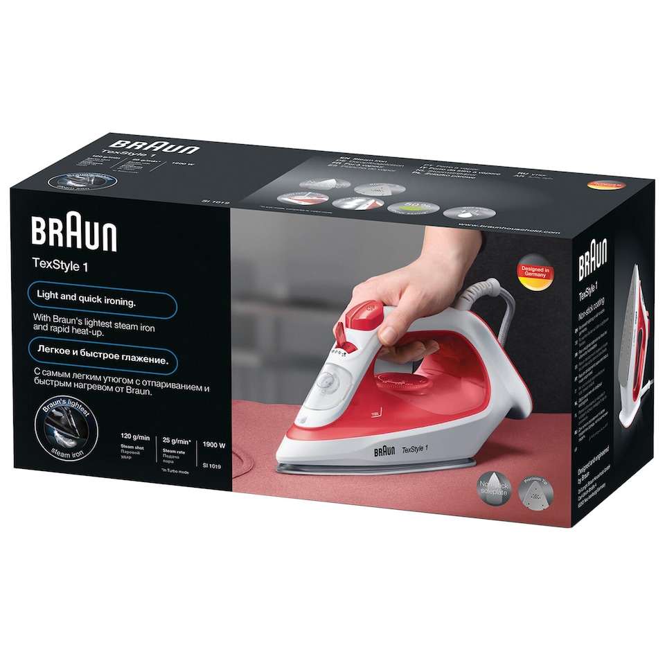 image 1 of Braun 1900W Texstyle 1 Steam Iron, Red