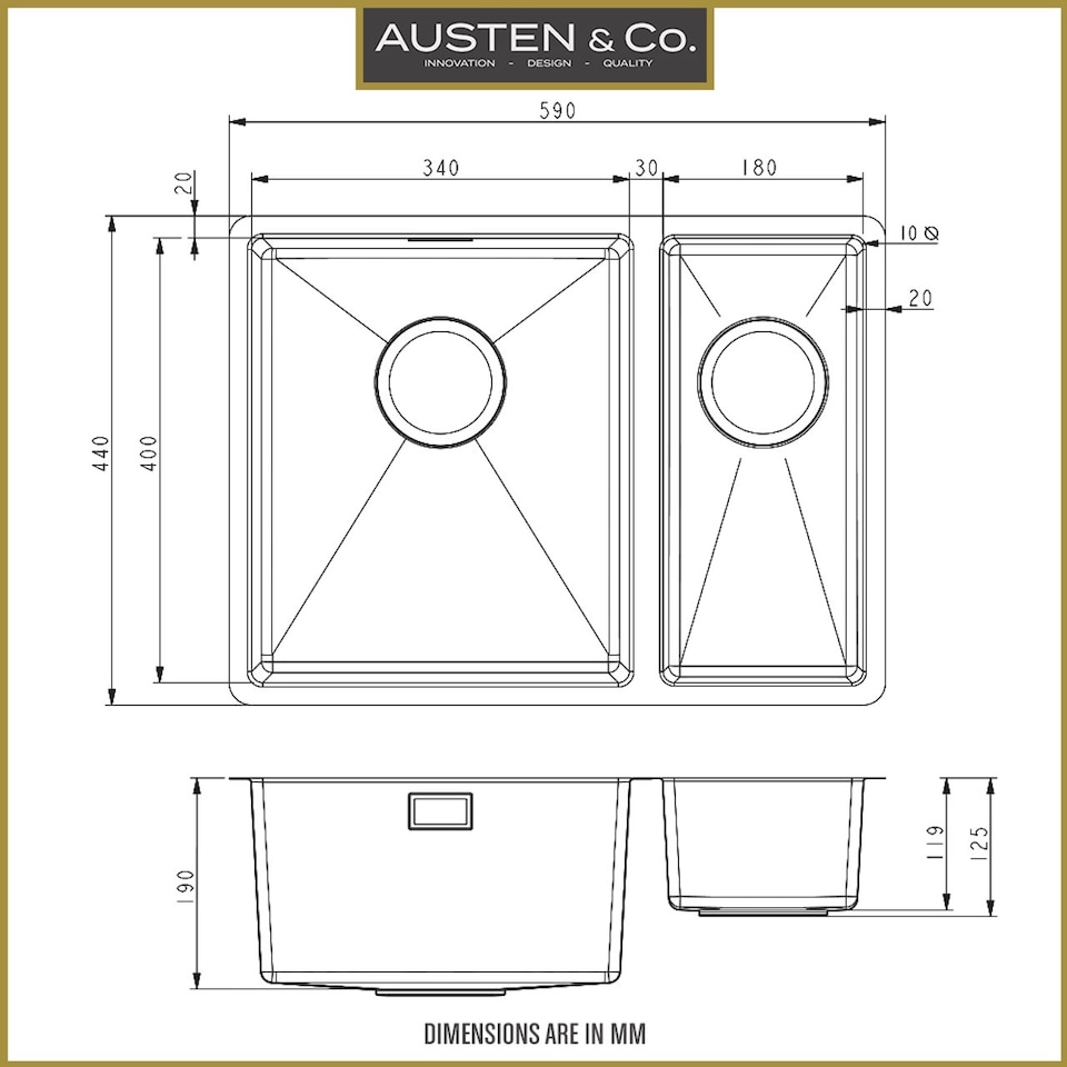 image 1 of Austen & Co. Orla Stainless Steel Inset/Undermount 1.5 Bowl Kitchen Sink