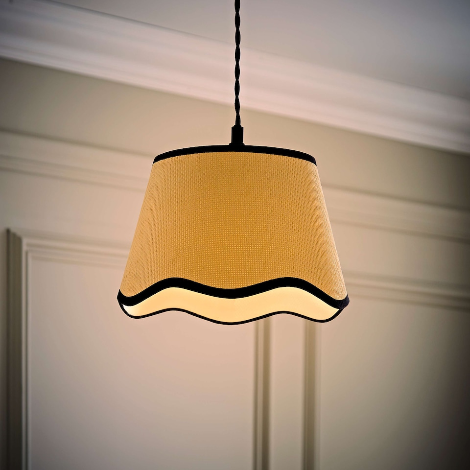 image 1 of ValueLights Dutton Natural Black Trim Scallop Small Ceiling Lamp Shade | Black