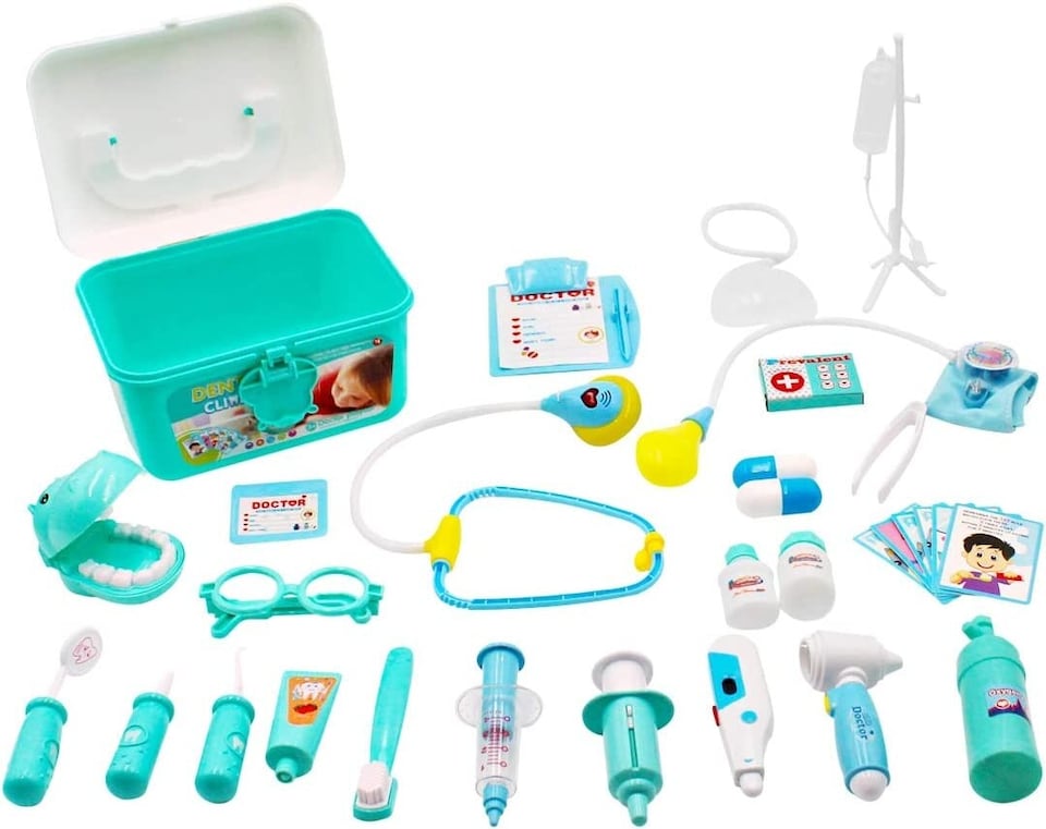 image 1 of Kids 2-in-1 Doctor & Dentist Role Play Set – 30 Pieces with Carry Case (blue)
