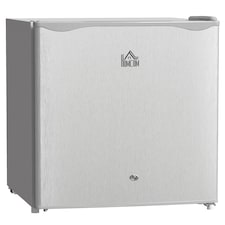 HOMCOM 46 Litre Table Top Mini Fridge with Lock, Small Fridge with Ice Box, Reversible Door, Adjustable Temperature and Legs for Bedroom, Home, Office, Grey