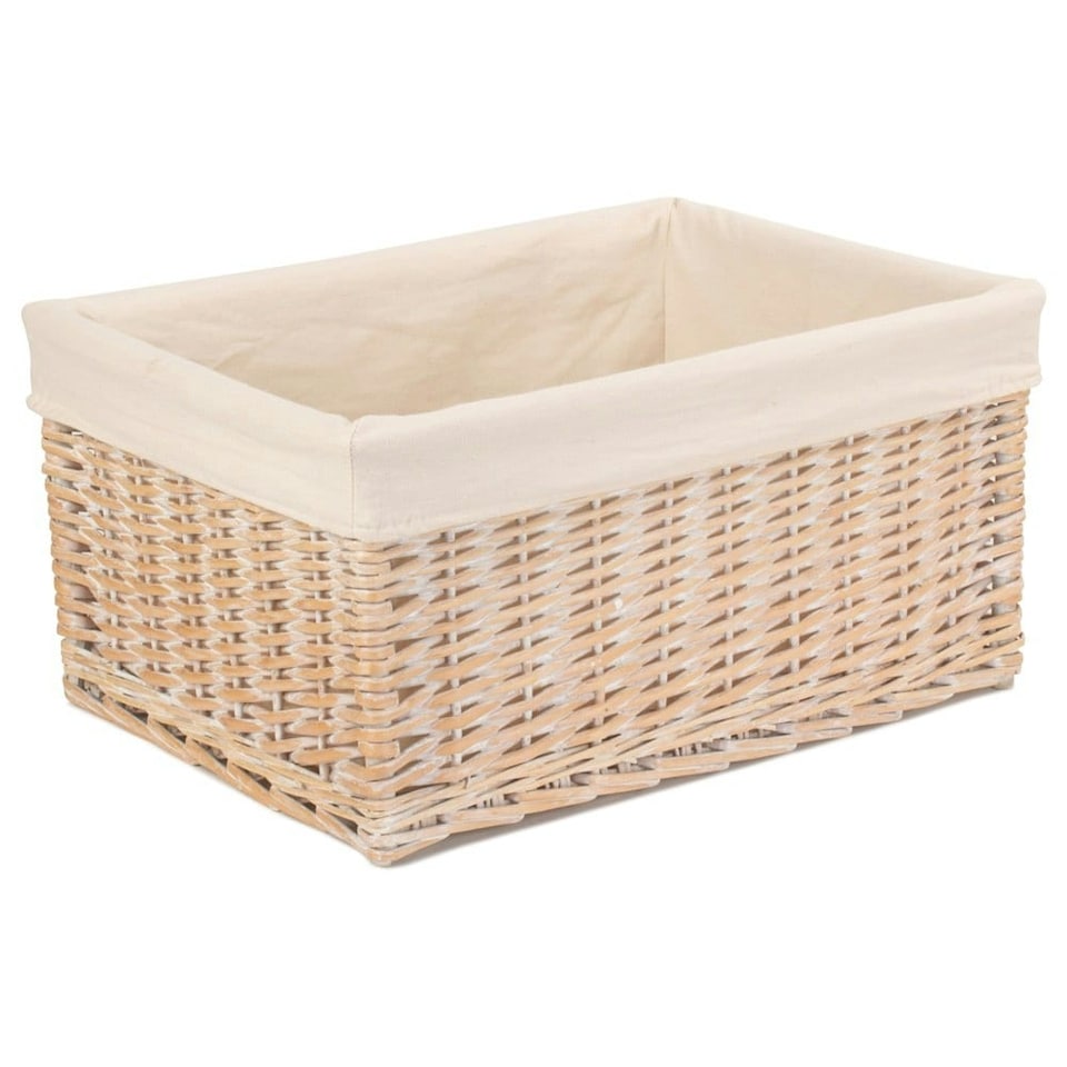 image 1 of Wicker Large White Lined Storage Basket | White | White