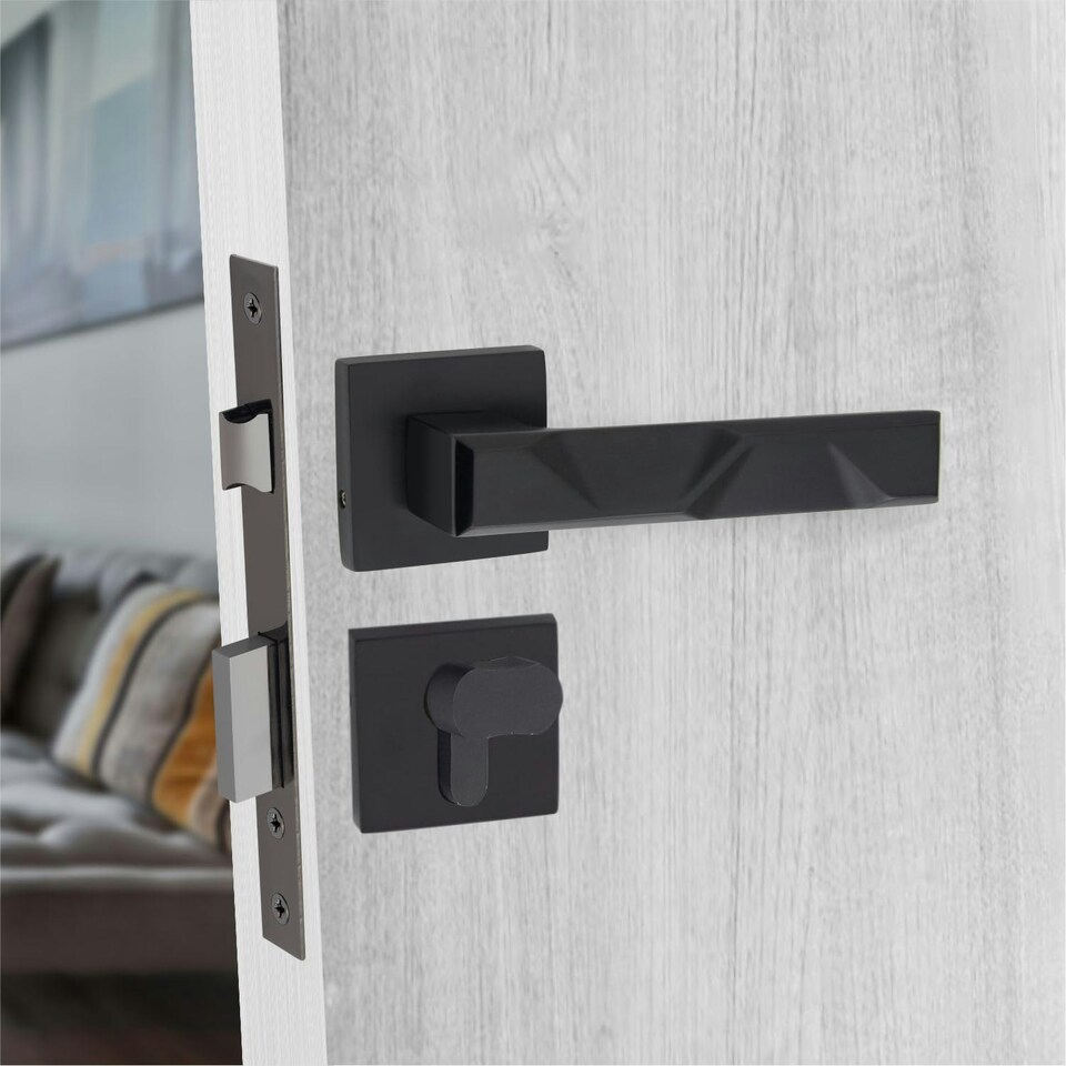 image 1 of Golden Grace Modern Nova Euro Lock Door Handles in Matt Black Finish with 70mm Key and Thumbturn Barrell Black