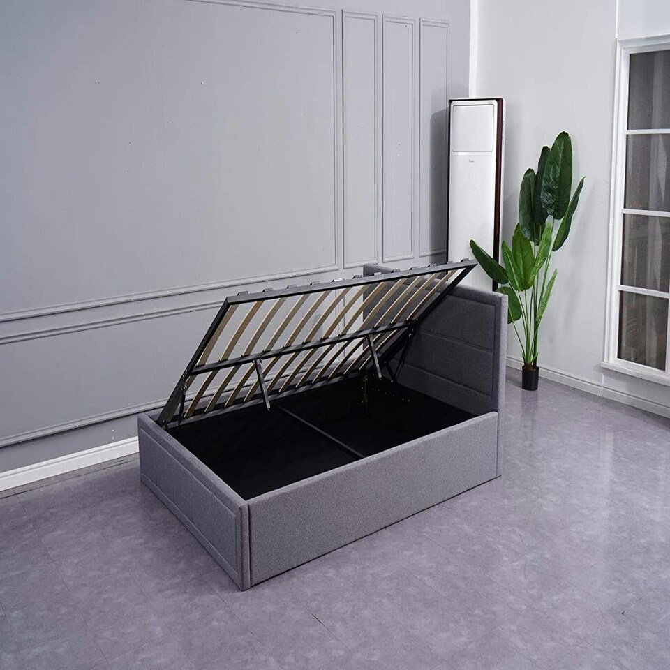 image 1 of Ottoman Storage Bed grey double 4ft 6 fabric and 1 Mattress wooden bedroom furniture