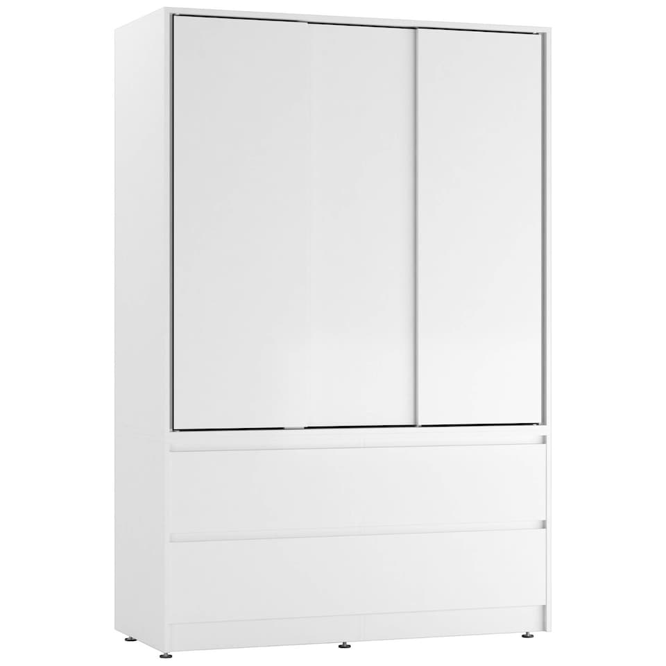 image 1 of URBNLIVING 3 Sliding Door Wardrobe With 4 Drawers And Hanging Rail | White | White Drawers | 1