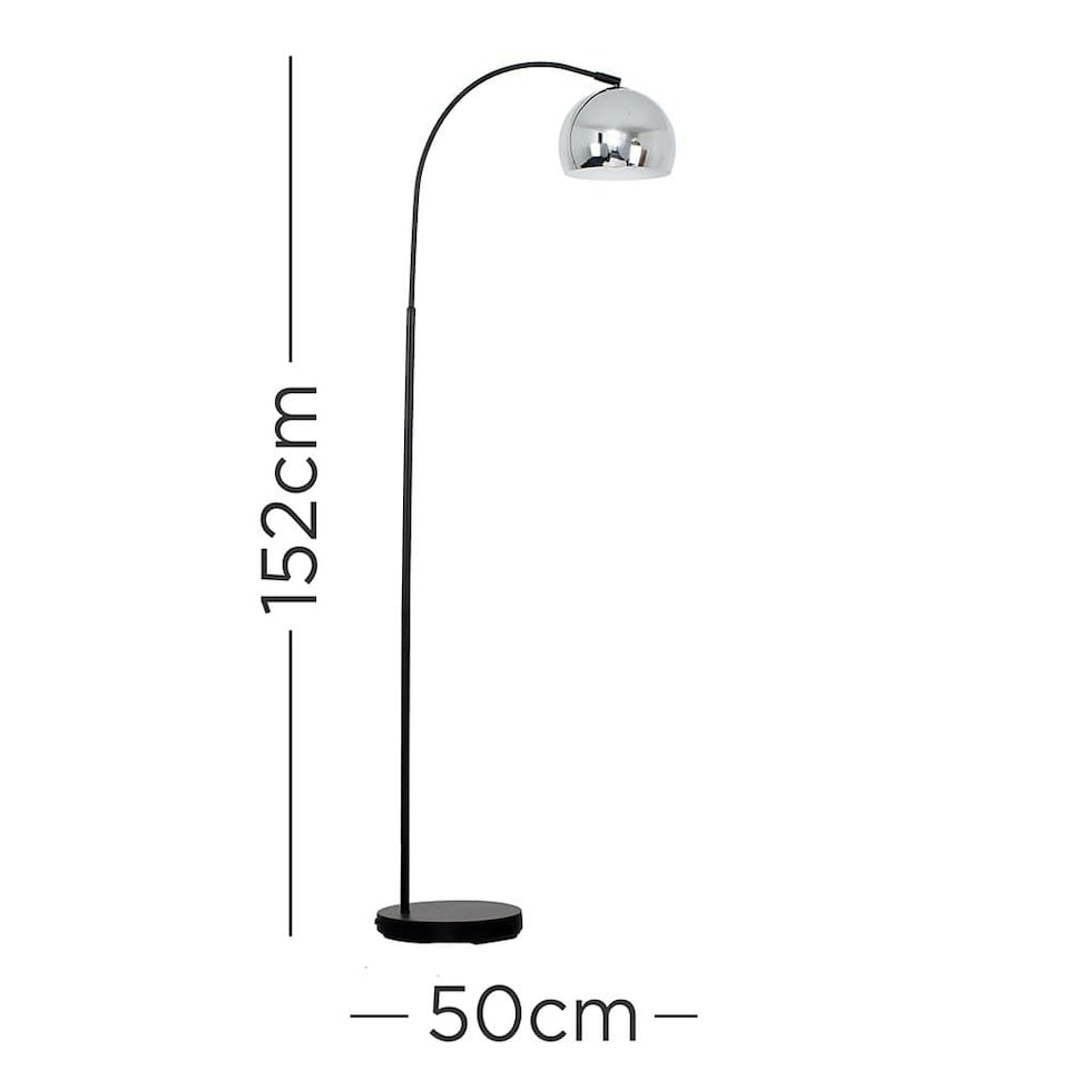 image 1 of ValueLights Curva Black Floor Lamp With Polished Chrome Metal Dome Shade | Chrome