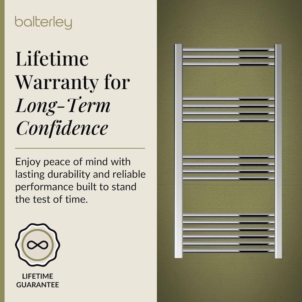 image 1 of Straight Heated Towel Rail Radiator, 403W, 600 x 1100mm, Chrome | Silver | Chrome