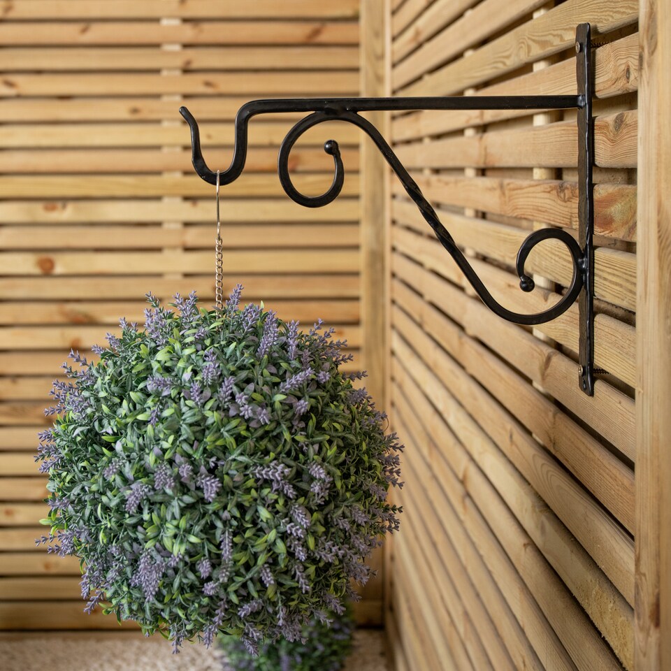 image 1 of Pack of 2 Tom Chambers Heavy Duty Handcrafted Metal 35cm Black Twisted Wall Bracket Hook For Garden Patio Hanging Basket Planter Bird Feeder | Black | Black