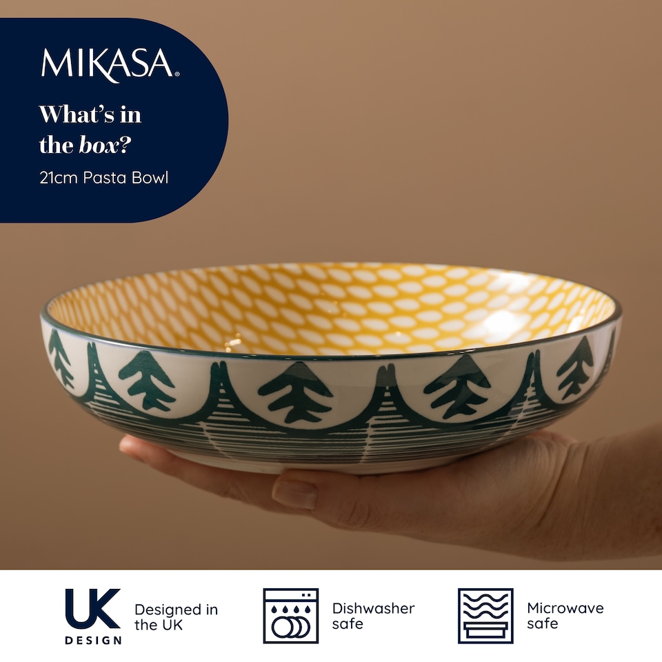 image 1 of Mikasa Set of 4 Green Leaf 2 Toned Stoneware Pasta Bowls