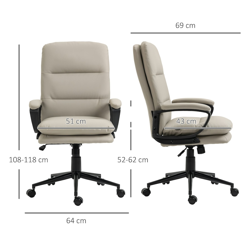 image 1 of Vinsetto PU Leather Office Chair for Home with Arm, Adjustable Height, Grey
