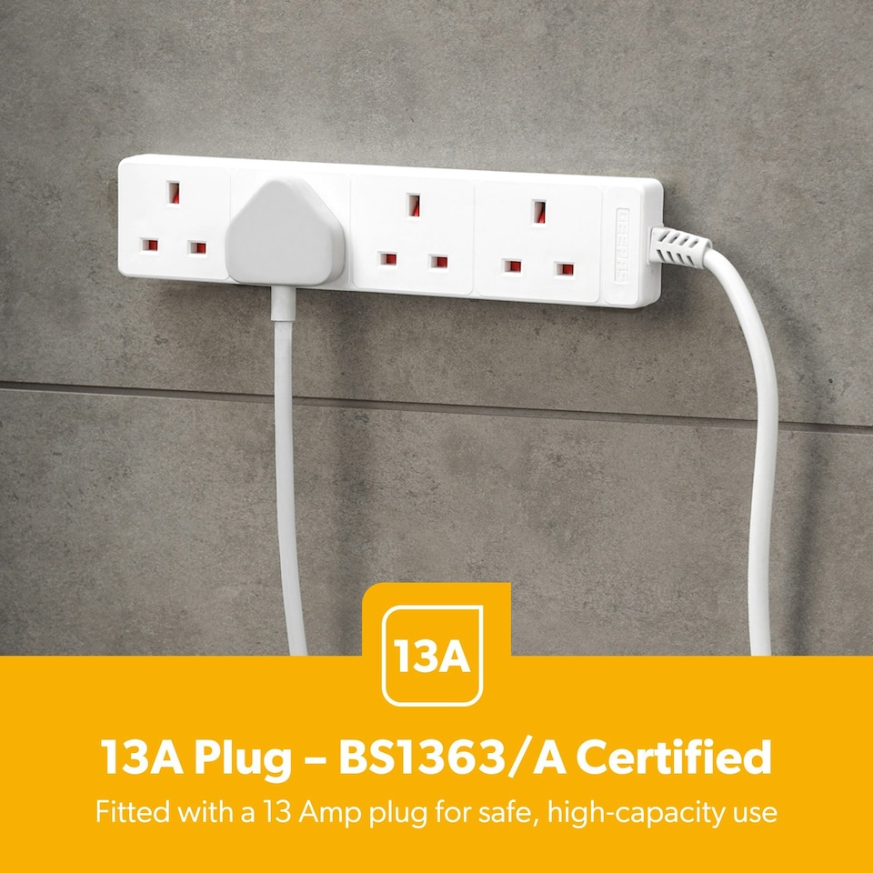 image 1 of GEEPAS 13A 4 Gang Extension Lead 5m Cable, White