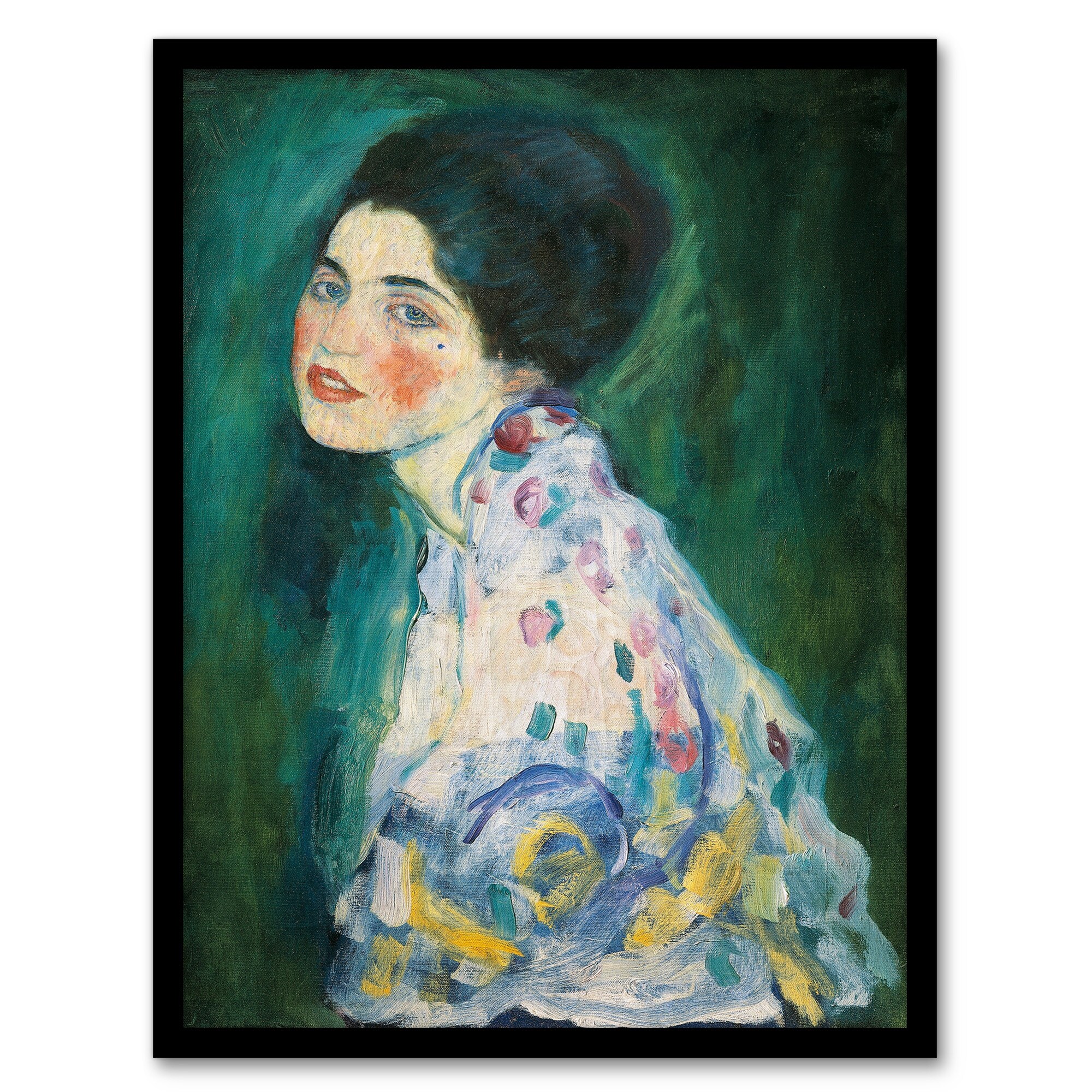 Gustav Klimt Framed Wall Art Print Portrait of a Lady in Floral Dress ...