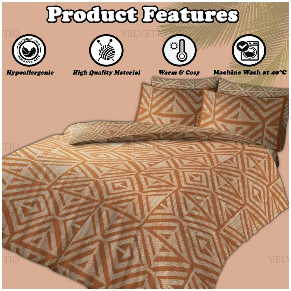 image 1 of VELVETIO Tiza Rust Complete Duvet Cover Set with Fitted Sheet Soft Polycotton Bedding Sets Orange | Rust | King