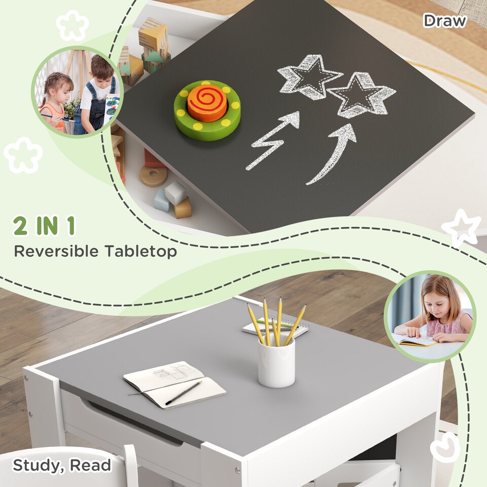 image 1 of HOMCOM 3-Piece Kids Table and Chair Set for Nursery, Playroom, Classroom