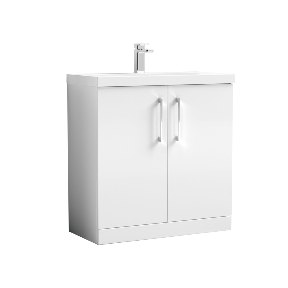 image 1 of Modern Bathroom 2 Soft Close Door Thin-Edge Vanity Unit, White, 800mm