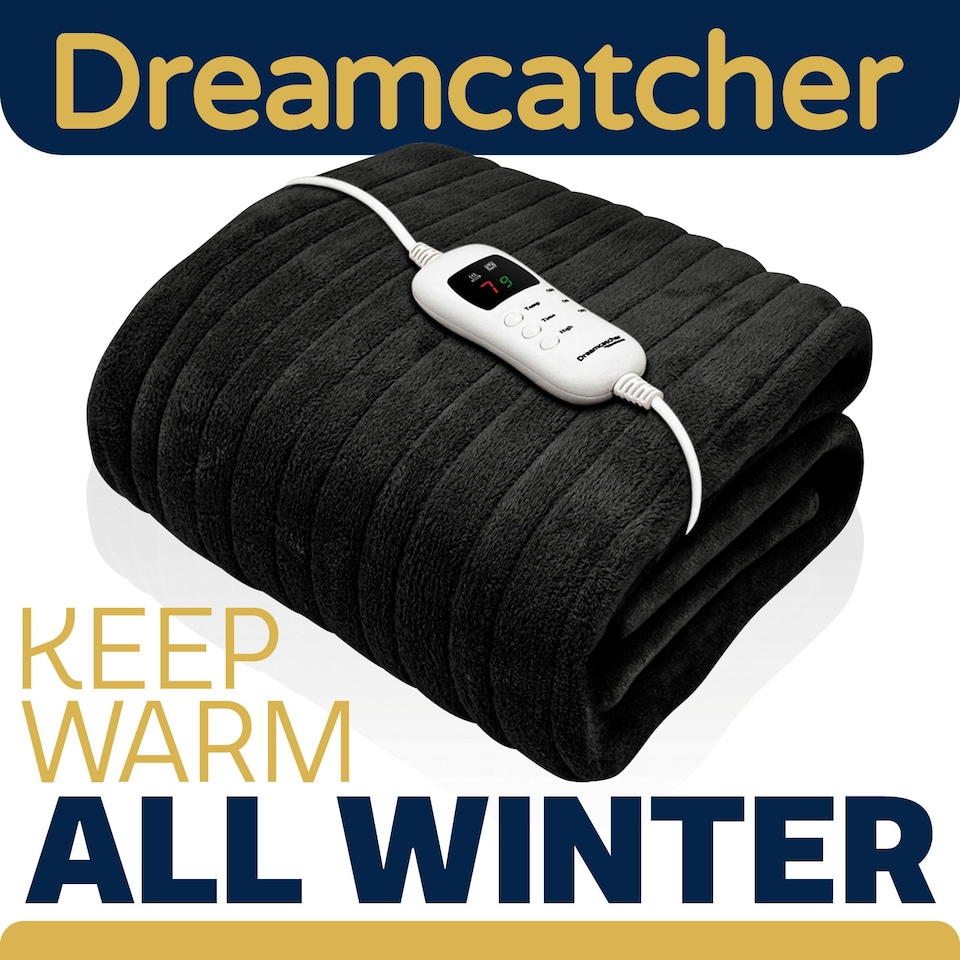 image 1 of Dreamcatcher Electric Heated Fleece Blanket Throw 160x120cm - Black