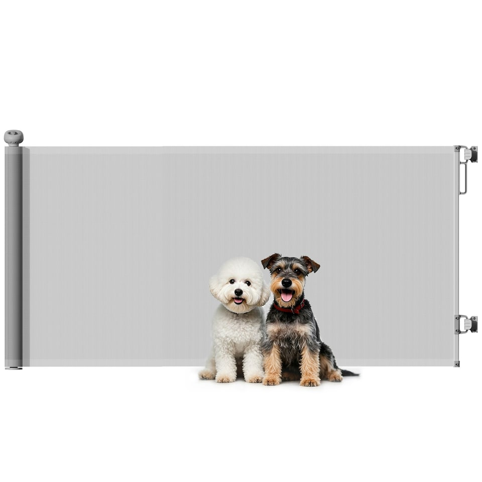 image 1 of PawHut Retractable Stair Gate, Dog Gate Extends Up to 180 cm Wide, Grey