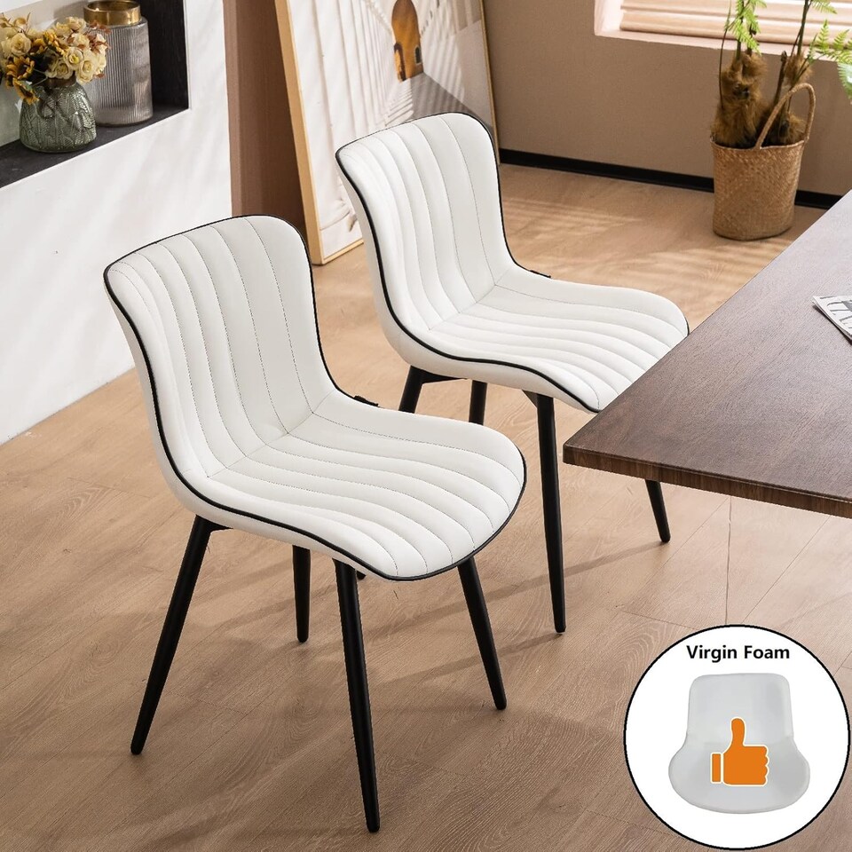 image 1 of Dining Chairs Set of 2 Leather with Sturdy Metal Legs for Home, Office, and Cafe
